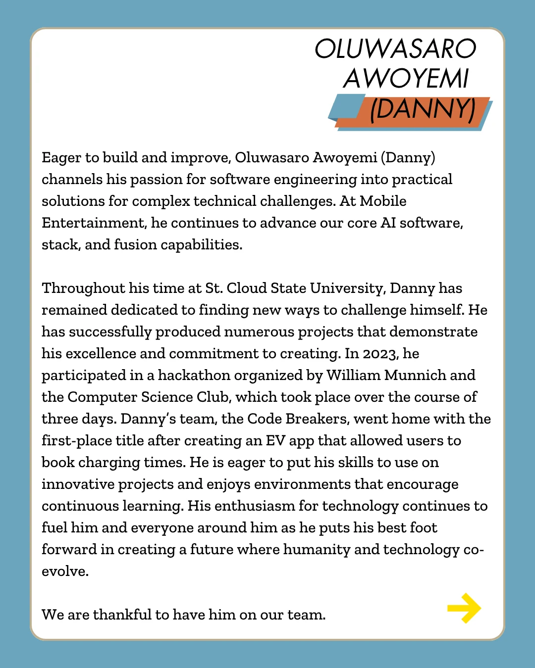 Oluwasoro Daniel Awoyemi — original biography slide