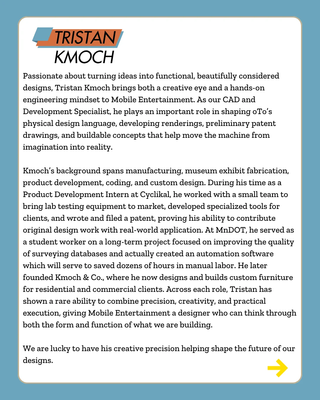 Tristan Kmoch — original biography slide