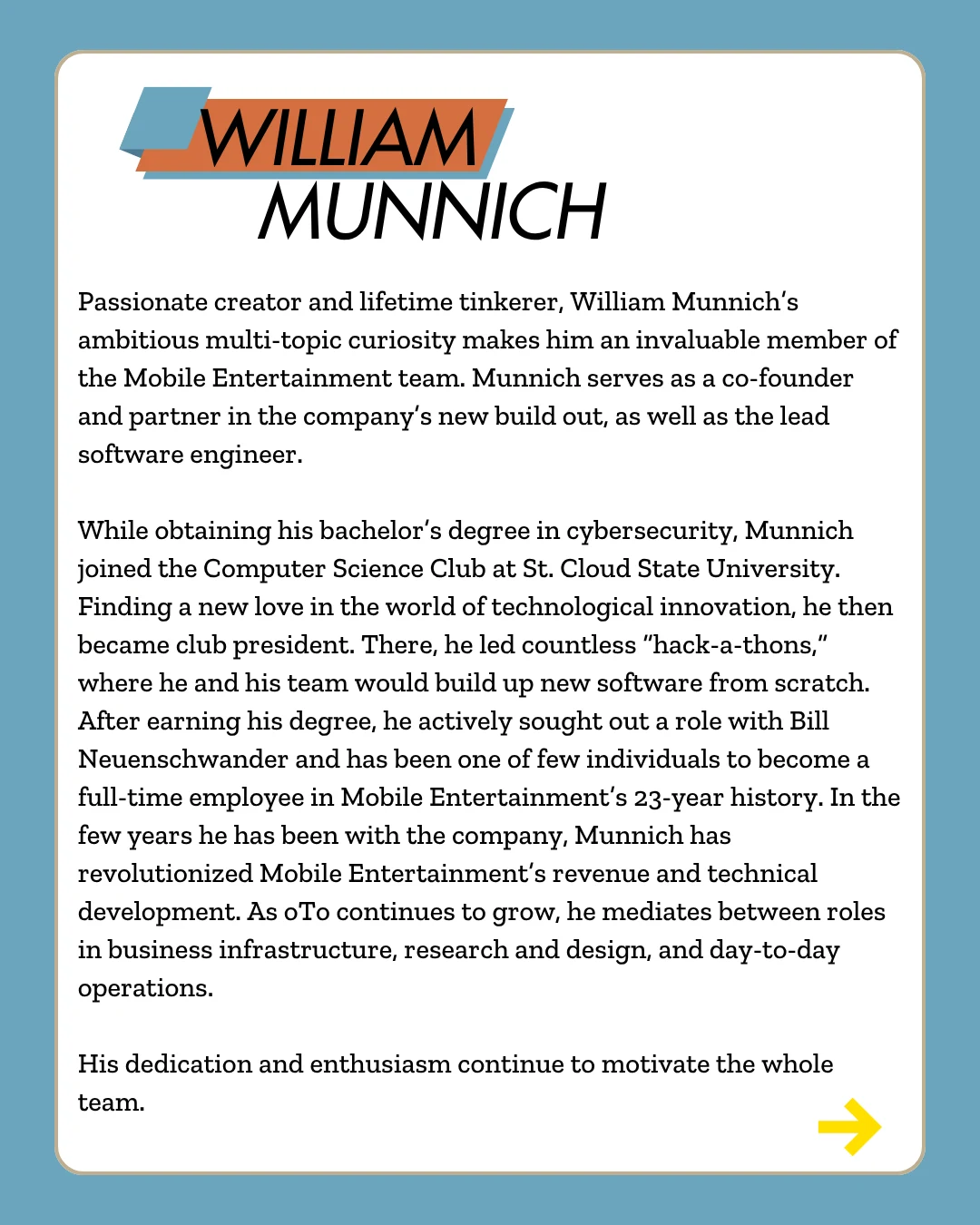 William Munnich — original biography slide